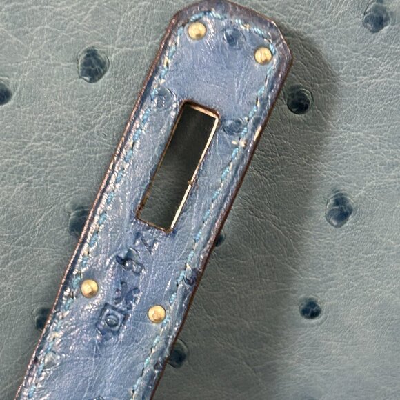 Hermes Blue Ostrich Leather Birkin 35 Bag (Sun Bleaching) - Picture 11 of 16
